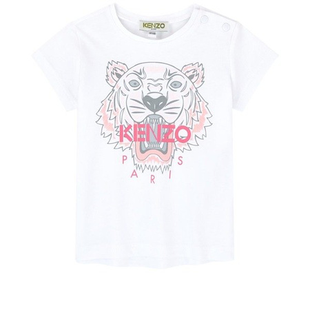 KENZO Kids T-shirt niewmokęcy dla dziewczynki z krótkim rękawem biały Tiger