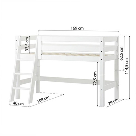  HOPPEKIDS  ECO Luxury łóżko Łóżko na niskiej antresoli z ukośną drabinką 70x160 cm