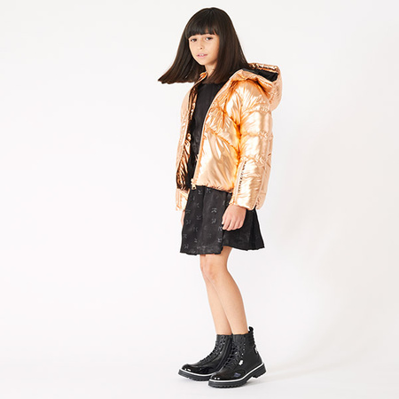 KARL LAGERFELD KIDS Kurtka dziewczęca puchowa z kapturem różowa