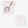 The Marc Jacobs Girls pink and white polka dot snapshot shorts set