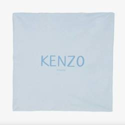 KENZO Kids Organic cotton baby blanket with logo pale blue