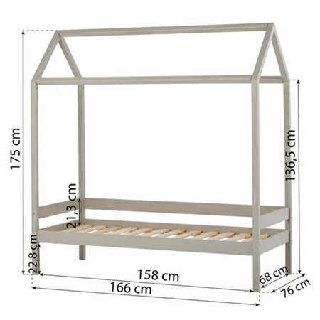  HOPPEKIDS  ECO Comfort Łóżko dziecięce domek 70x160 cm szare