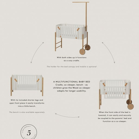OLIVER FURNITURE Багатофункціональне дитяче ліжечко з розкладною лавкою, 42x88 см, білий/дуб