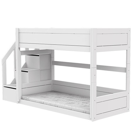 LIFETIME Kidsrooms Kid's Low Bunkbed with stairs 90x200 cm, white