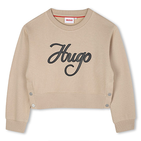 HUGO Girls' Sweatshirt with Embroidered Logo, Sand