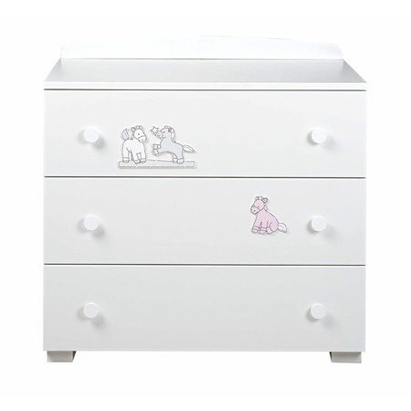 PICCI MILKY Komoda drewniana biała z różową aplikacją
