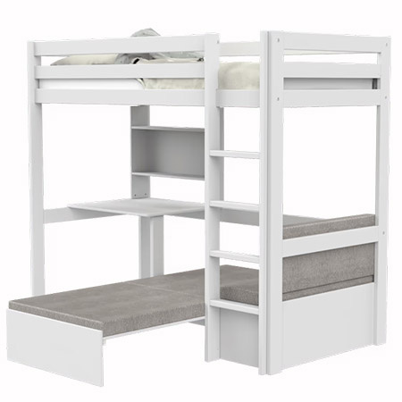 LIFETIME Kidsrooms Łóżko na wysokiej antresoli 177 cm z biurkiem i sofą, white