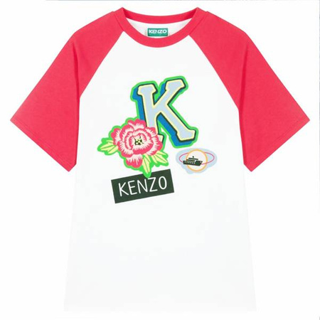 KENZO Kids T-shirt dziewczęcy z krótkim rękawem biało-różowy