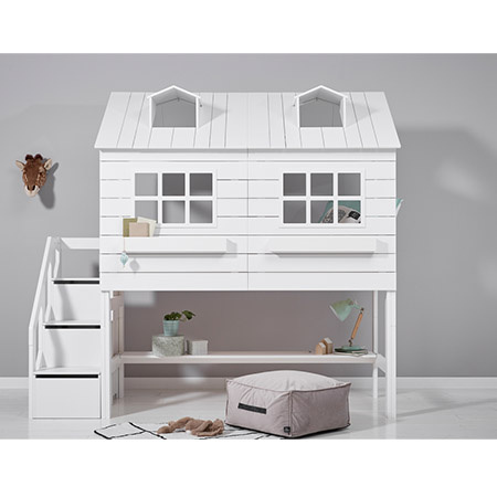 LIFETIME Kidsrooms Łóżko Mid Sleeper 128 cm z Domkiem - Lake House, białe