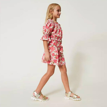 TWINSET Girls laminated leather sandals with Oval T, gold