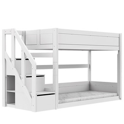 LIFETIME Kidsrooms Łóżko piętrowe niskie ze schodami 90x200 cm, białe