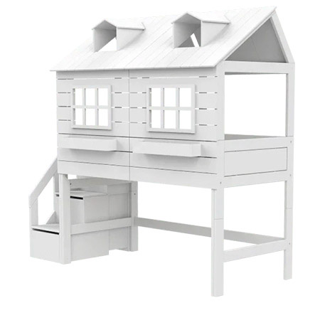 LIFETIME Kidsrooms Łóżko Mid Sleeper 128 cm z Domkiem - Lake House, białe