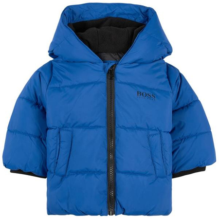 BOSS KIDS Boys Navy Logo Puffer Jacket with Water-Repellent
