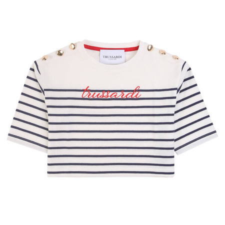 TRUSSARDI T-shirt dziecięcy dla dziewczynki w niebieskie paski 
