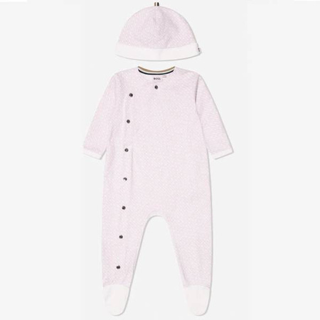 BOSS Kids Komplet dziecięcy - pajacyk i czapka niemowlęca dla dziewczynki z nadrukiem monogramu