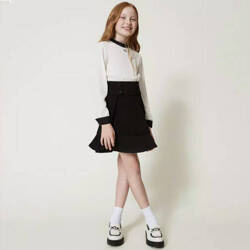 TWINSET Girls short white and black crepe dress