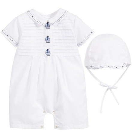SARAH LOUISE Baby boys white shortie with hat