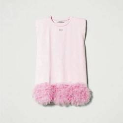 TWINSET Girls pink dress with tulle frill