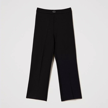 TWINSET Girls straight black trousers with oval T logo