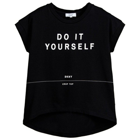 DKNY T-shirt dziewczęcy czarny z nadrukiem