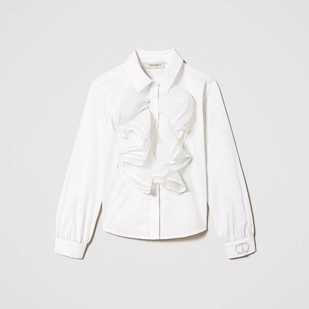 TWINSET Girls white poplin shirt with flounces
