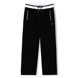 HUGO Girls' Velvet trousers, black  Polyester/elastane velvet jogging pants, metal «HUGO» plaque on the side, piped pockets, piping on the sides, striped ribbing at the waist with drawstrings maschine wash at 30*
