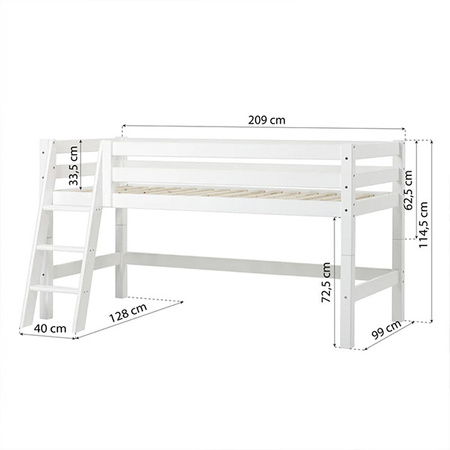  HOPPEKIDS  ECO Luxury Łóżko na niskiej antresoli z ukośną drabinką 90x200cm