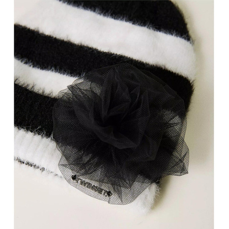 TWINSET Girls black and white striped beanie with brooch
