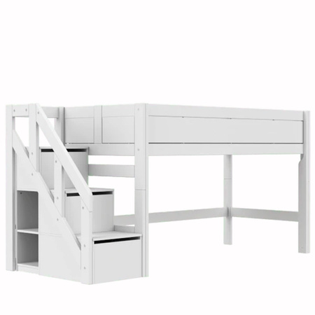 LIFETIME Kidsrooms Łóżko 90x200 cm niskie ze schodami 128 cm, białe