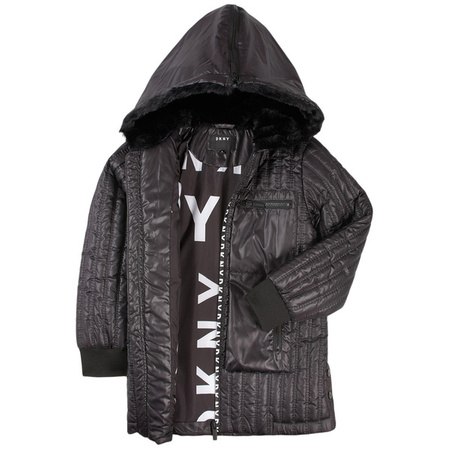 DKNY Girls black hooded coat