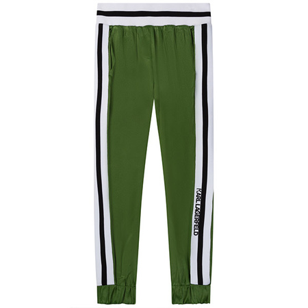 KARL LAGERFELD Kids MINI MI Spodnie dziecięce z materiału oliwkowe