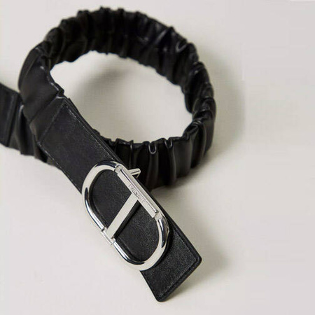 TWINSET Girls elasticated black belt with Oval T buckle