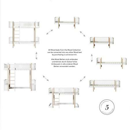  OLIVER FURNITURE Міні-ліжко з дерева, низьке, білий/дубовий колір, 70x160 см