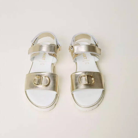 TWINSET Girls laminated leather sandals with Oval T, gold