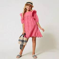 TWINSET Girls short muslin dress with broderie