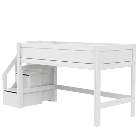 LIFETIME Kidsrooms Łóżko 90x200 cm na niskiej antresoli 128 cm ze schodami, białe