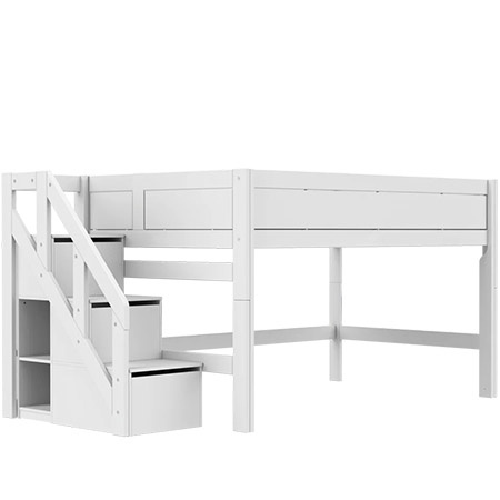 LIFETIME Kidsrooms Łóżko na niskiej antresoli ze schodami 120x200 cm, białe