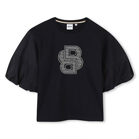BOSS Kids T-shirt dziewczęcy z krótkim rękawem z aplikacją logo
