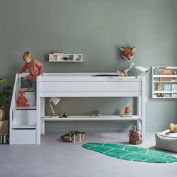 LIFETIME Kidsrooms Łóżko 90x200 cm niskie ze schodami 128 cm, białe