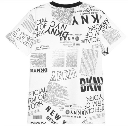 DKNY T-shirt chłopięcy biało-czarny z nadrukiem logo