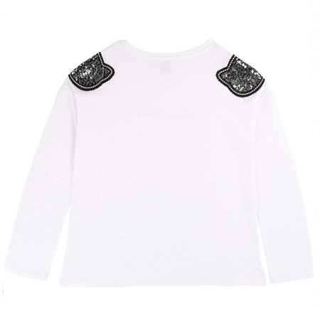 KARL LAGERFELD KIDS T-shirt dziewczęcy z długim rękawem  biały ozdobiony cekinami