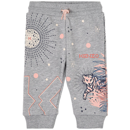 KENZO Kids Spodnie dziecięce dresowe szare z nadrukiem z bawełny organicznej