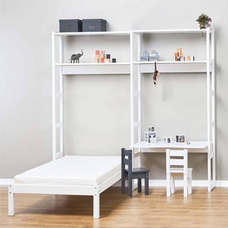 Hoppekids Hoppekids Shelf with 2 sections, 4 shelves, bed in 70x160 cm, and desk in 80 cm, White