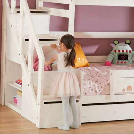 LIFETIME Kidsrooms Łóżko piętrowe niskie ze schodami 90x200 cm, białe