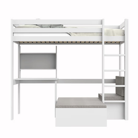 LIFETIME Kidsrooms High Loft Bed with desk and sofa, white