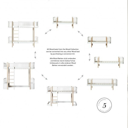  OLIVER FURNITURE Оригінальне низьке ліжко-горище Wood Original, 90x200 см, білий/дубовий колір