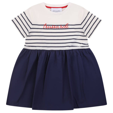TRUSSARDI Girls short sleeve white and navy dress