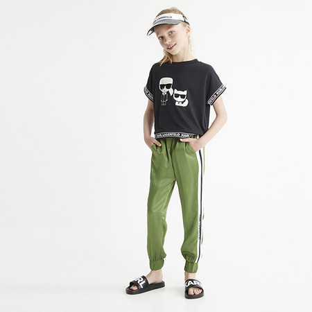 KARL LAGERFELD Kids MINI MI Spodnie dziecięce z materiału oliwkowe