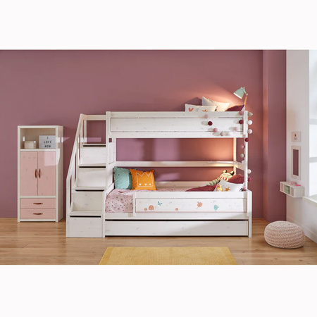 LIFETIME Kidsrooms Łóżko piętrowe niskie ze schodami 90x200 cm, białe