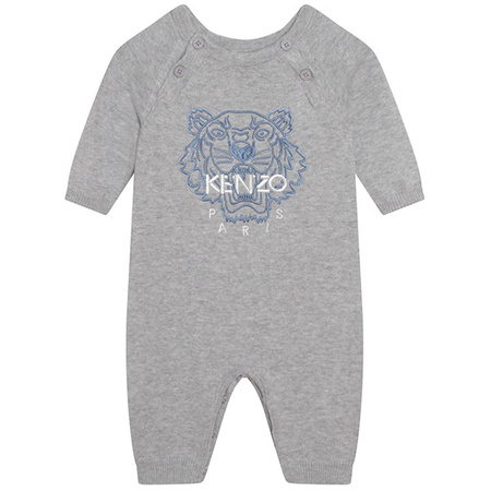 KENZO Kids Pajacyk niemowlęcy z dzianiny szary z nadrukiem Tiger